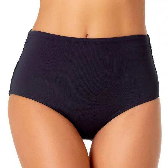 Anne Cole Convertible High Waist Sz 16 Bikini Bottom Shirred Navy Blue - Picture 1 of 7
